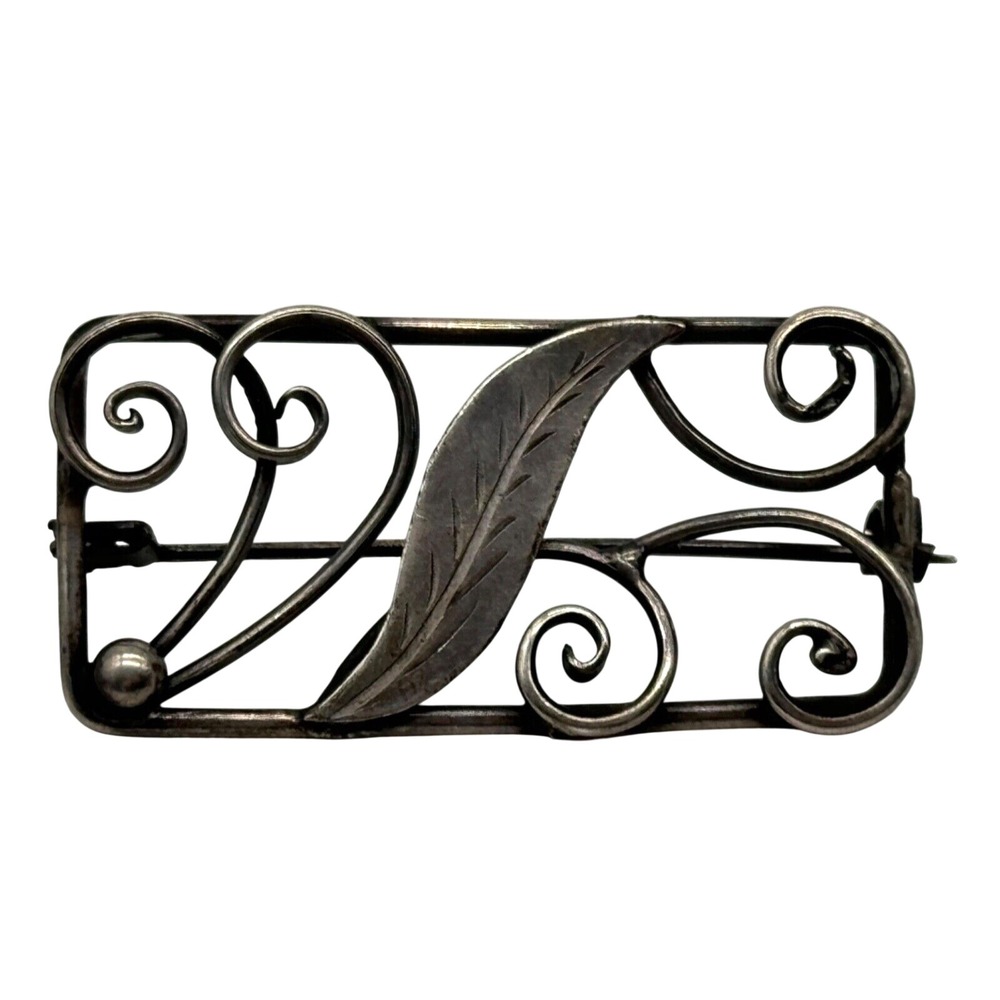 Vintage‎ 830 Silver Leaf Swirl Design Brooch